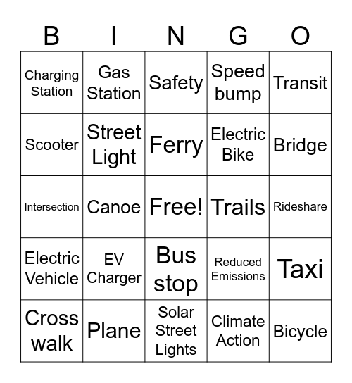 Low Carbon Transportation Plan Bingo Card
