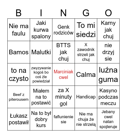World Cup bochen Bingo Card