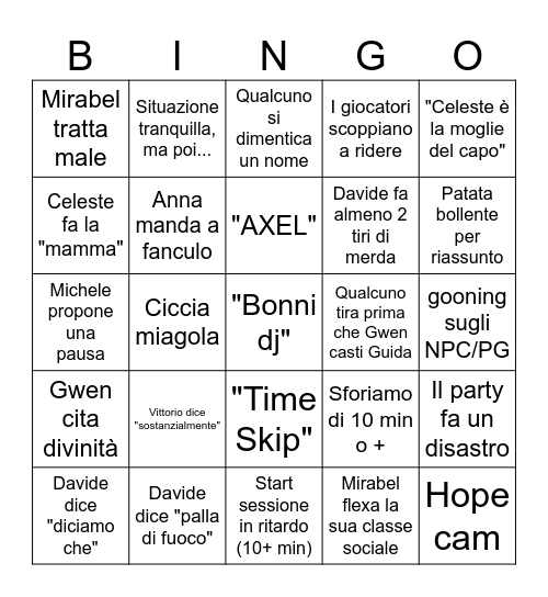 bingo gruppo A Bingo Card