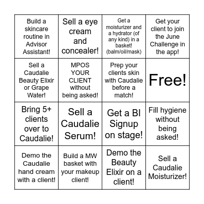 Caudalie Bingo Card