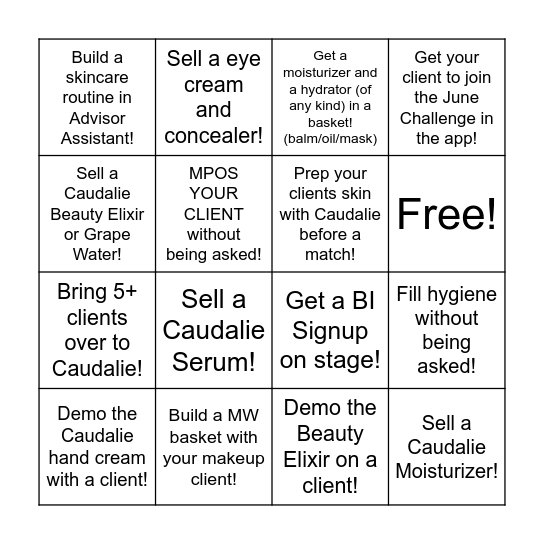 Caudalie Bingo Card