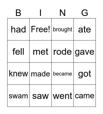 Irregular verbs (Adults 1.1.5) Bingo Card