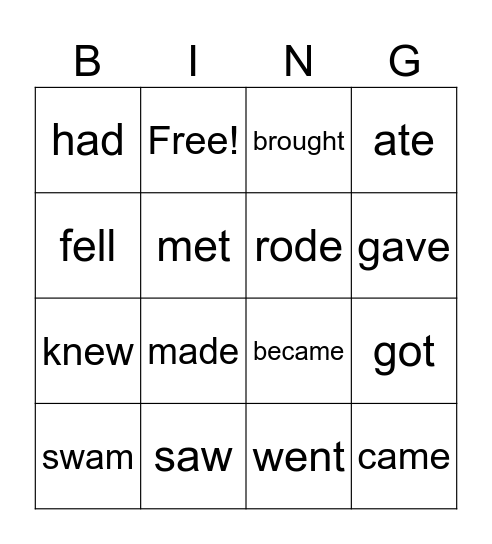 Irregular verbs (Adults 1.1.5) Bingo Card