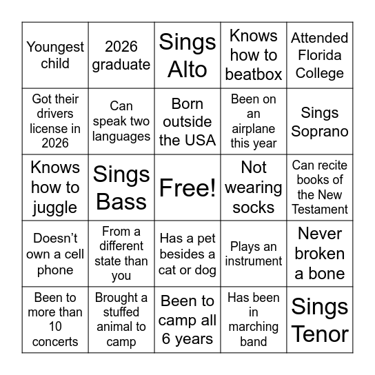 Find a Friend 2026 Bingo Card