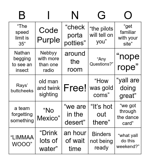 Compass Call Bingo 26’ Bingo Card