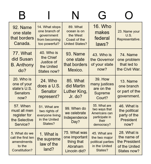Untitled Bingo Card