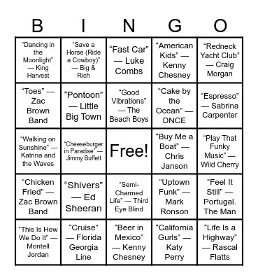 Kick Off to Summer Hits Bingo Card