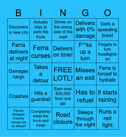 Blessed Cargo Bingo Card