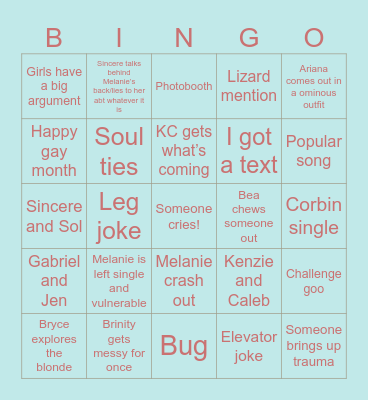 Love Island Bingo Card