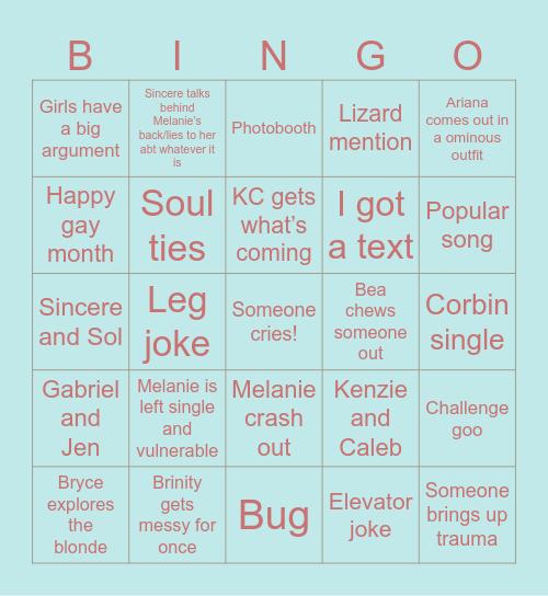 Love Island Bingo Card