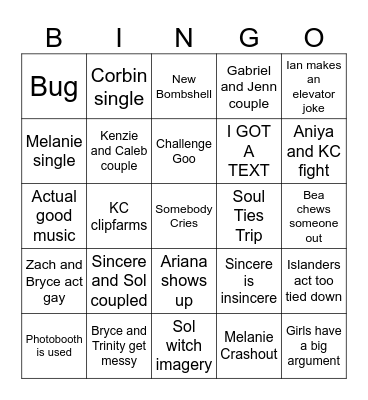 LOVE ISLAND YAYA Bingo Card