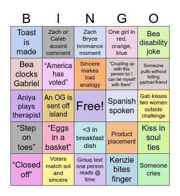 Love island 6/11 Bingo Card