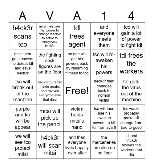 AVA 14 bingo card Bingo Card