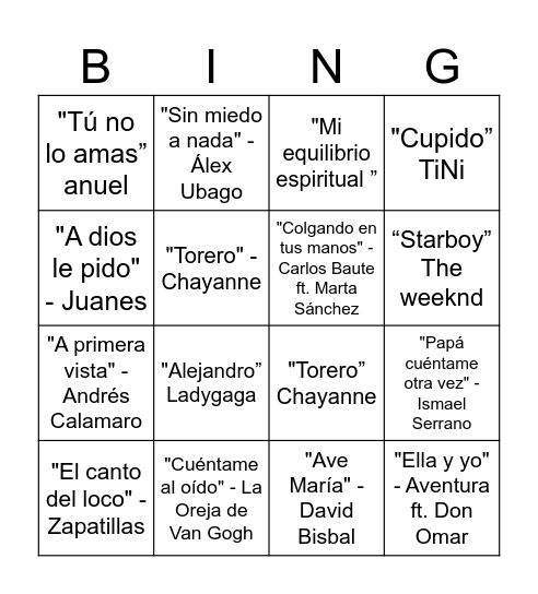BINGO MUSICAL Bingo Card