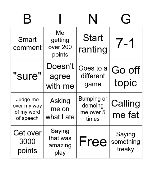 Julian bingo Card