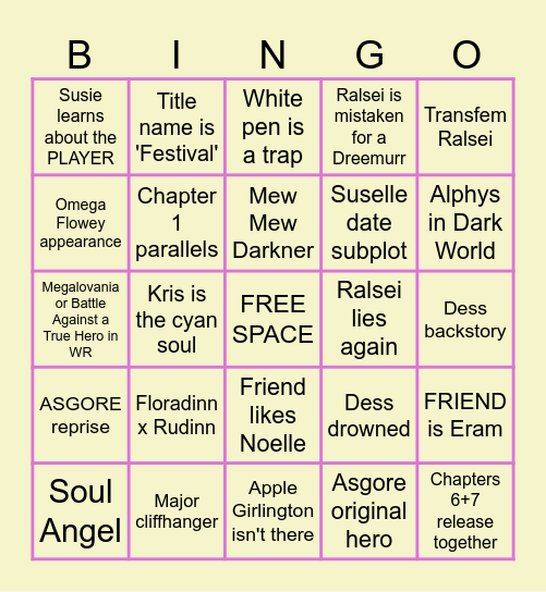 Deltarune Chapter 5 BINGO Card