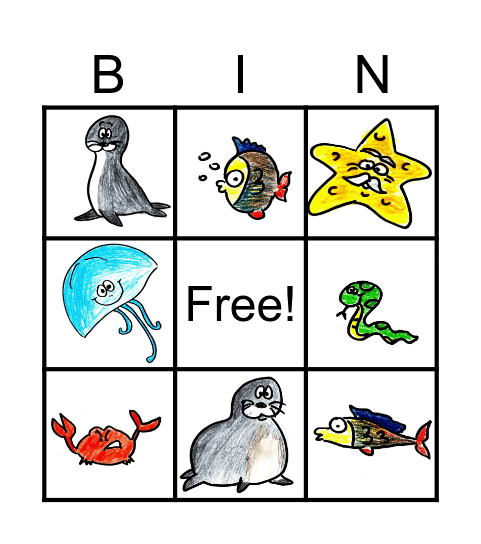 Sea Creatures Bingo Card