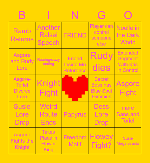 Deltarune Chapter 5 Bingo Card