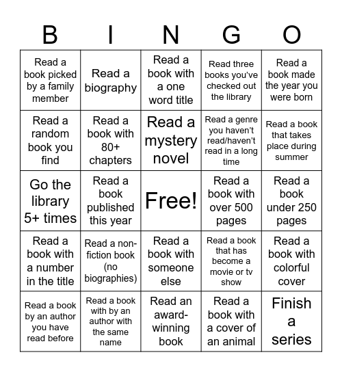 Summer Reading Bingo! Bingo Card