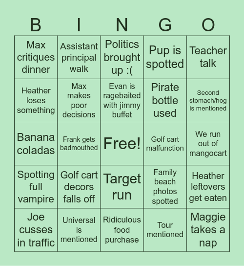 VACAY 26 Bingo Card
