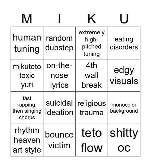 vocaslop bingo Card