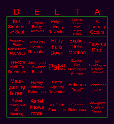 Chapter 5 Prediction Bingo Deltarune Bingo Card