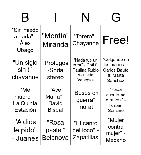 BINGO MUSICAL Bingo Card