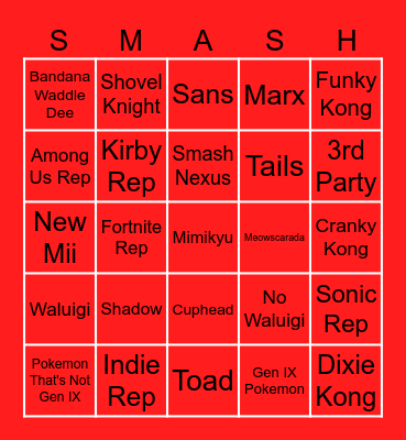 Smash 6 Bingo Card