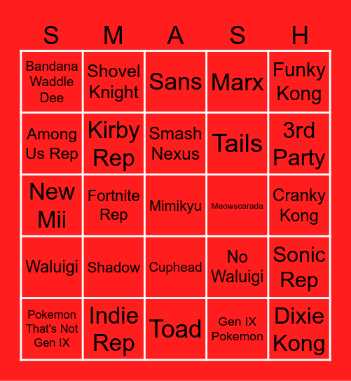 Smash 6 Bingo Card