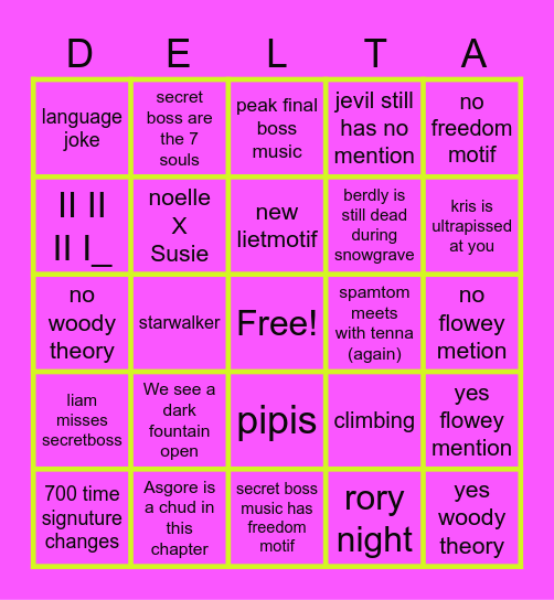 deltarune Bingo Card