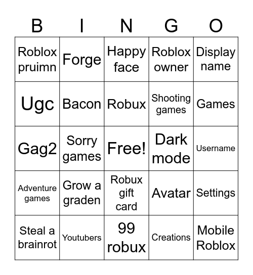 Roblox Bingo Card