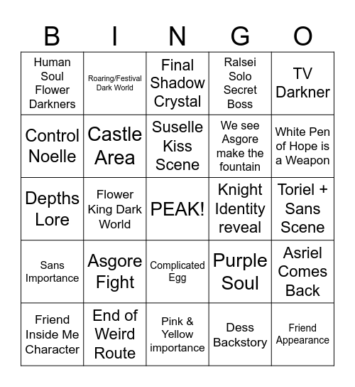 Deltarune Ch5 Bingo Card