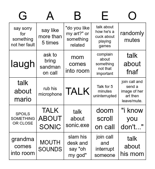 GABEO Bingo Card
