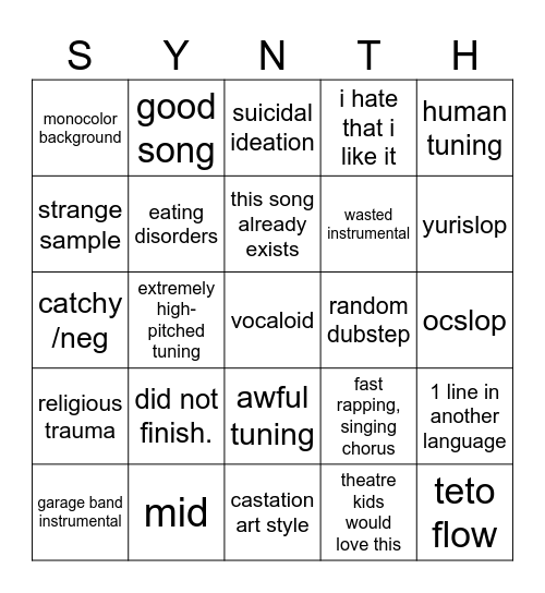 vocaslop bingo Card