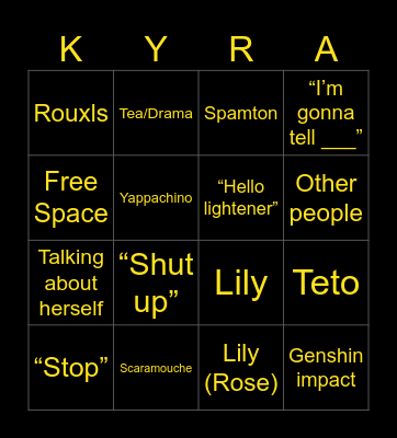 Kyra bingo Card