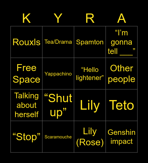 Kyra bingo Card