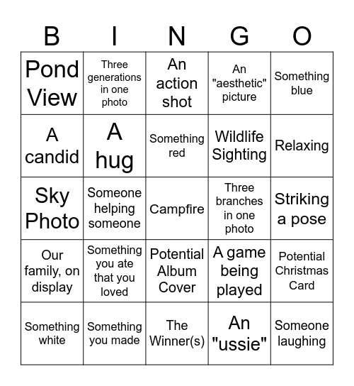 July 4th Vacation Photo Bingo Card