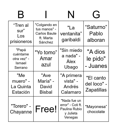 BINGO MUSICAL Bingo Card