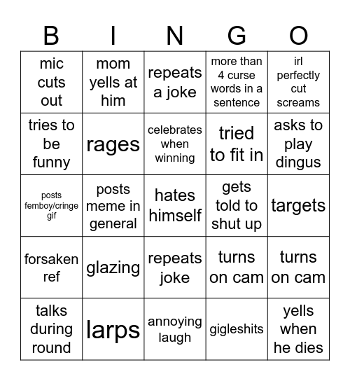nick bingo Card