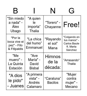 BINGO MUSICAL Bingo Card