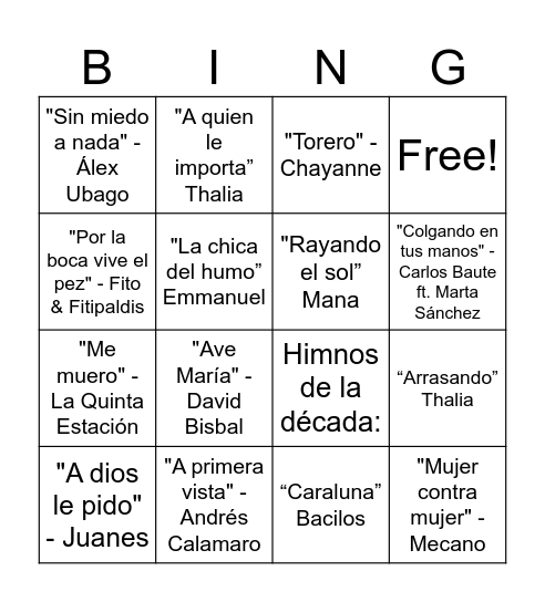 BINGO MUSICAL Bingo Card