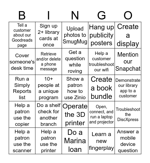 Children's Info Bingo Week 2/6/2017 Bingo Card