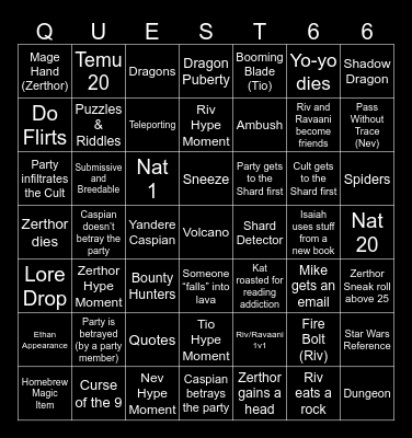 Questicles Session 66 Bingo Card