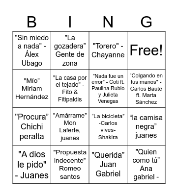 BINGO MUSICAL Bingo Card