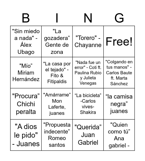 BINGO MUSICAL Bingo Card