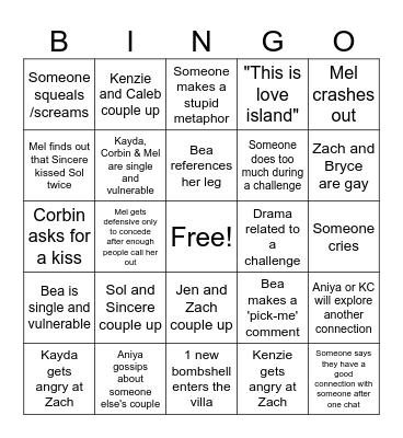 Love Island predictions - Episode 8 Bingo Card