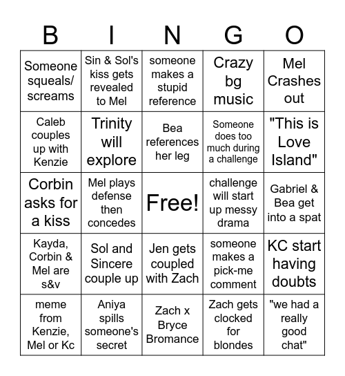 ep 8 Bingo Card