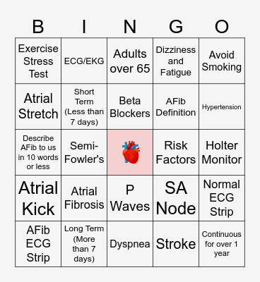 Atrial Fibrillation Bingo Card