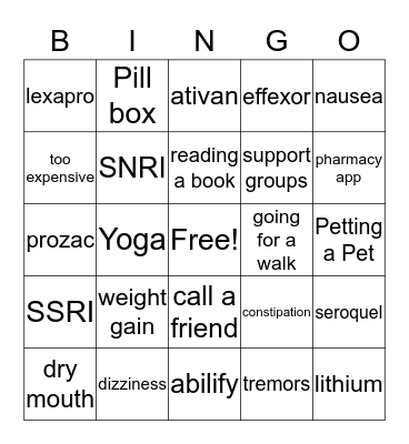 Bingo for Mental health Bingo Card