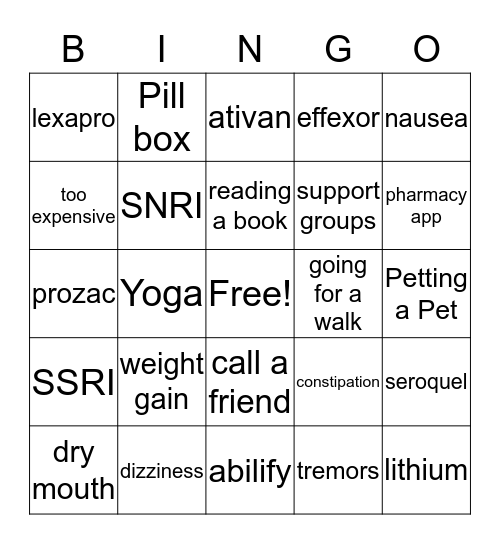 Bingo for Mental health Bingo Card
